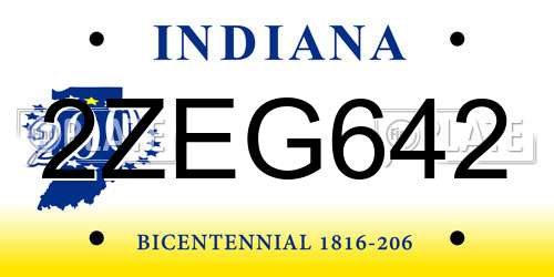 2ZEG642 Indiana License Plate