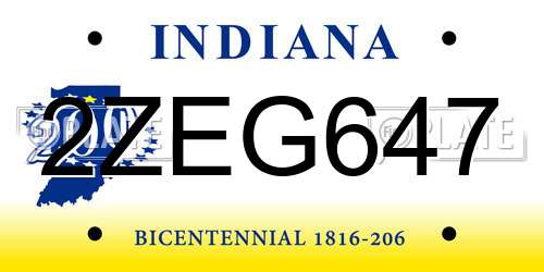 2ZEG647 Indiana License Plate