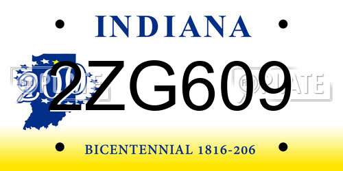2ZG609 Indiana License Plate