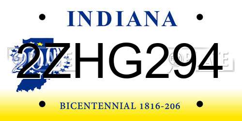 2ZHG294 Indiana License Plate