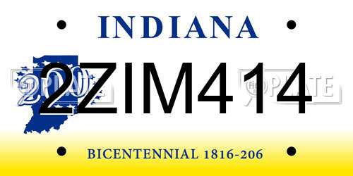2ZIM414 Indiana License Plate