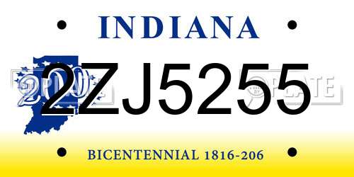 2ZJ5255 Indiana License Plate