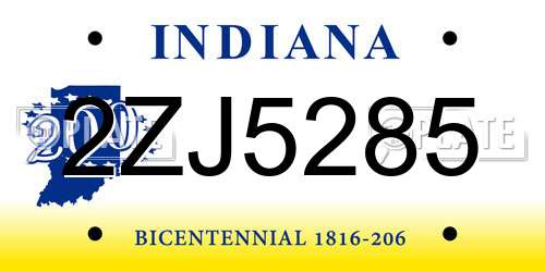 2ZJ5285 Indiana License Plate