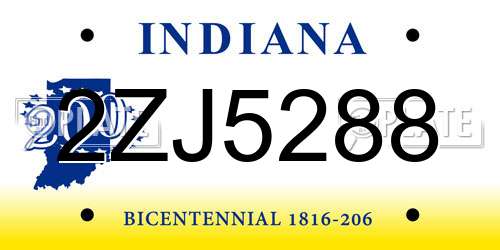 2ZJ5288 Indiana License Plate