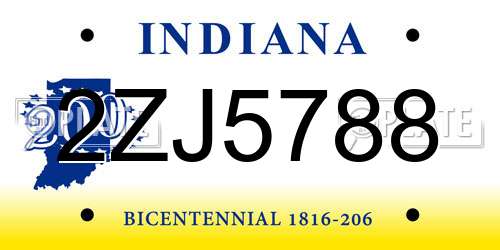 2ZJ5788 Indiana License Plate