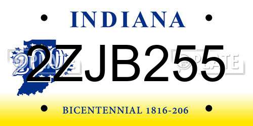 2ZJB255 Indiana License Plate