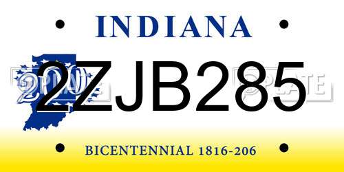 2ZJB285 Indiana License Plate