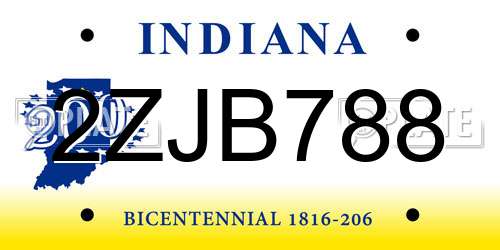 2ZJB788 Indiana License Plate