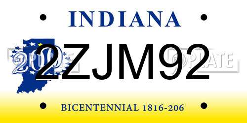2ZJM92 Indiana License Plate