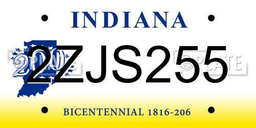 2ZJS255 Indiana License Plate