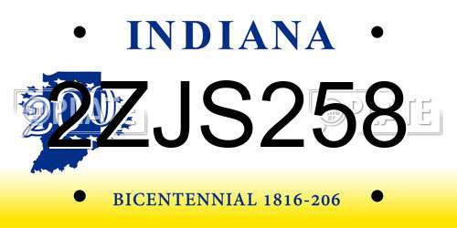 2ZJS258 Indiana License Plate