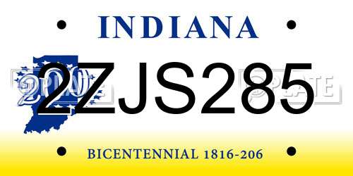 2ZJS285 Indiana License Plate
