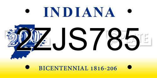 2ZJS785 Indiana License Plate