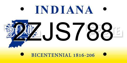 2ZJS788 Indiana License Plate