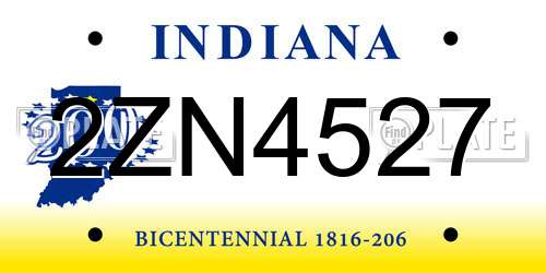 2ZN4527 Indiana License Plate