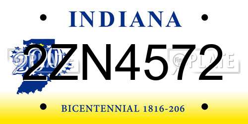 2ZN4572 Indiana License Plate