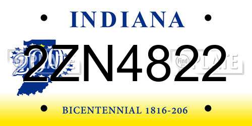 2ZN4822 Indiana License Plate