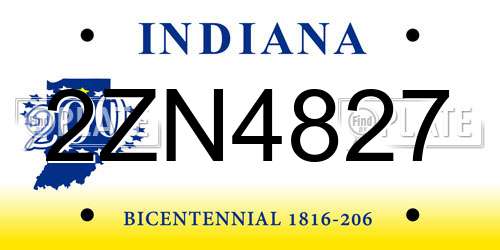2ZN4827 Indiana License Plate