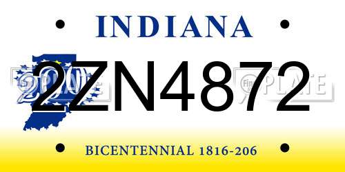 2ZN4872 Indiana License Plate