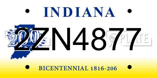 2ZN4877 Indiana License Plate