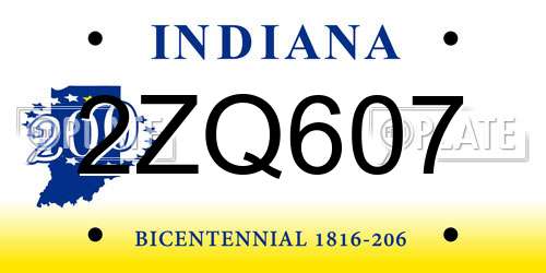 2ZQ607 Indiana License Plate