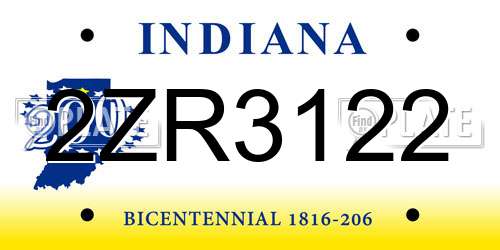 2ZR3122 Indiana License Plate