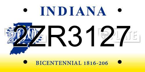 2ZR3127 Indiana License Plate