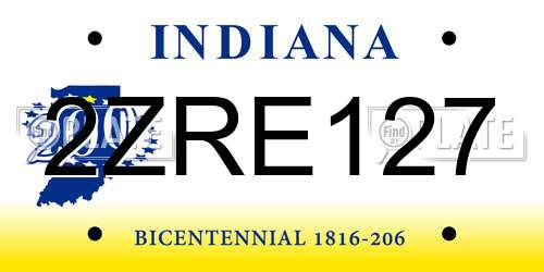2ZRE127 Indiana License Plate