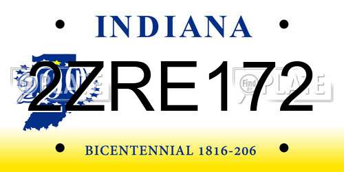 2ZRE172 Indiana License Plate