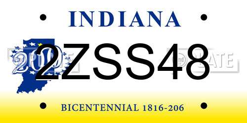 2ZSS48 Indiana License Plate