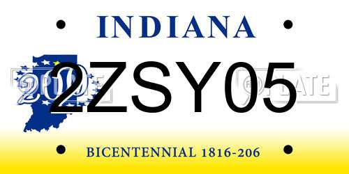 2ZSY05 Indiana License Plate