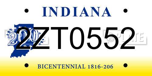 2ZT0552 Indiana License Plate