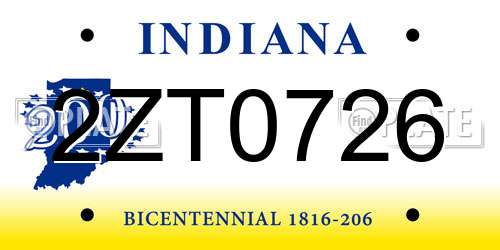 2ZT0726 Indiana License Plate