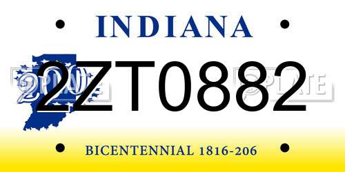 2ZT0882 Indiana License Plate