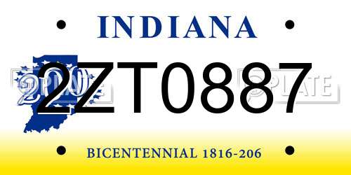 2ZT0887 Indiana License Plate