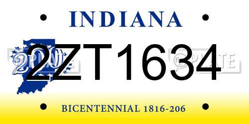 2ZT1634 Indiana License Plate