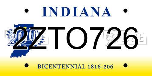 2ZTO726 Indiana License Plate