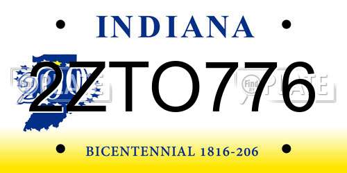 2ZTO776 Indiana License Plate