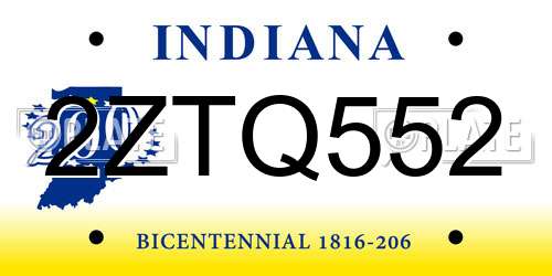 2ZTQ552 Indiana License Plate