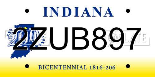 2ZUB897 Indiana License Plate