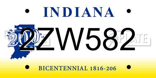 2ZW582 Indiana License Plate
