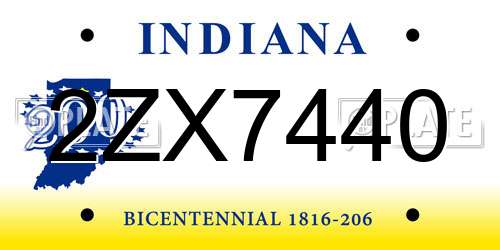 2ZX7440 Indiana License Plate