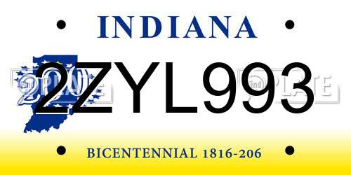2ZYL993 Indiana License Plate