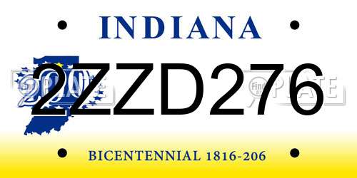 2ZZD276 Indiana License Plate