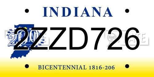 2ZZD726 Indiana License Plate
