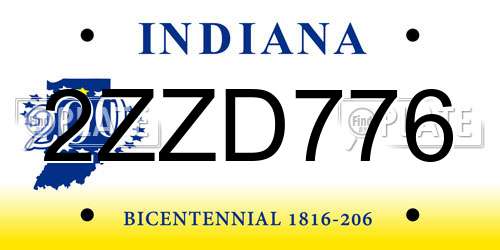 2ZZD776 Indiana License Plate