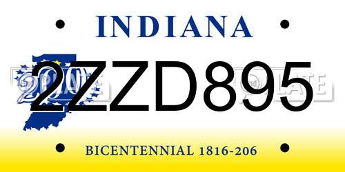 2ZZD895 Indiana License Plate