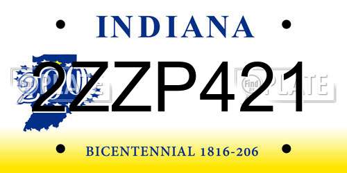 2ZZP421 Indiana License Plate