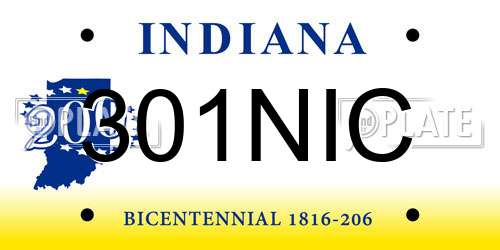 301NIC Indiana License Plate