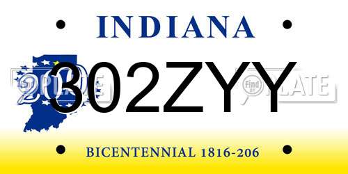 302ZYY Indiana License Plate